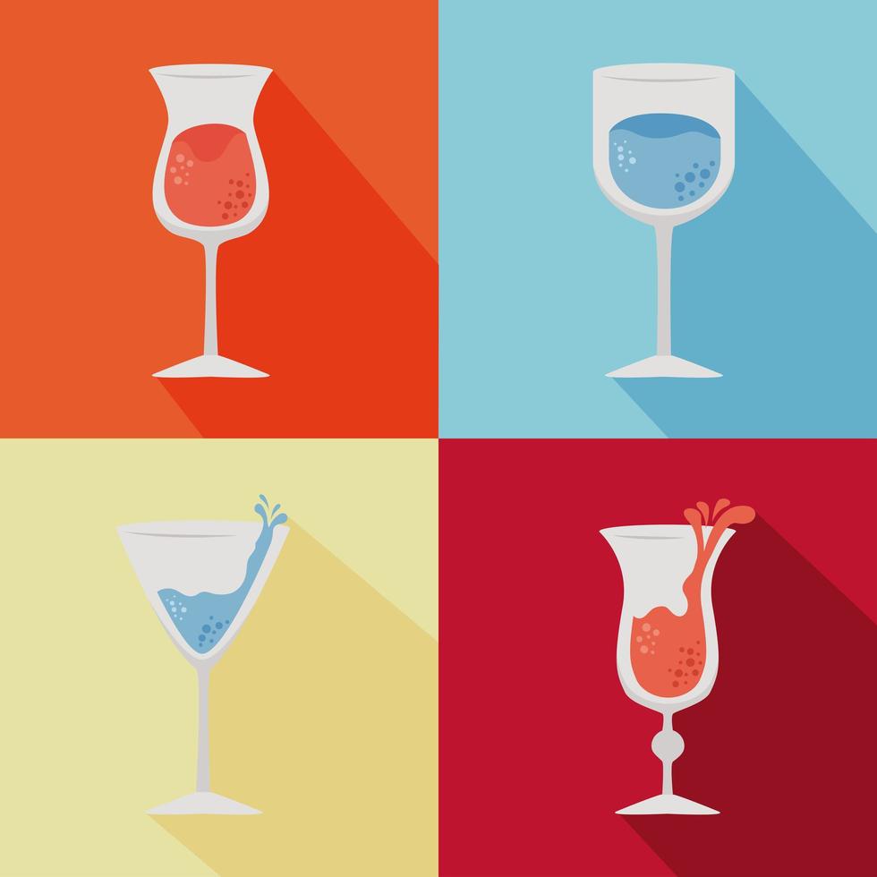 four glasses drinks icons vector