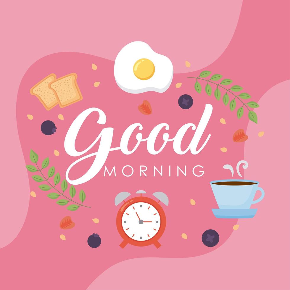 good morning lettering with icons vector