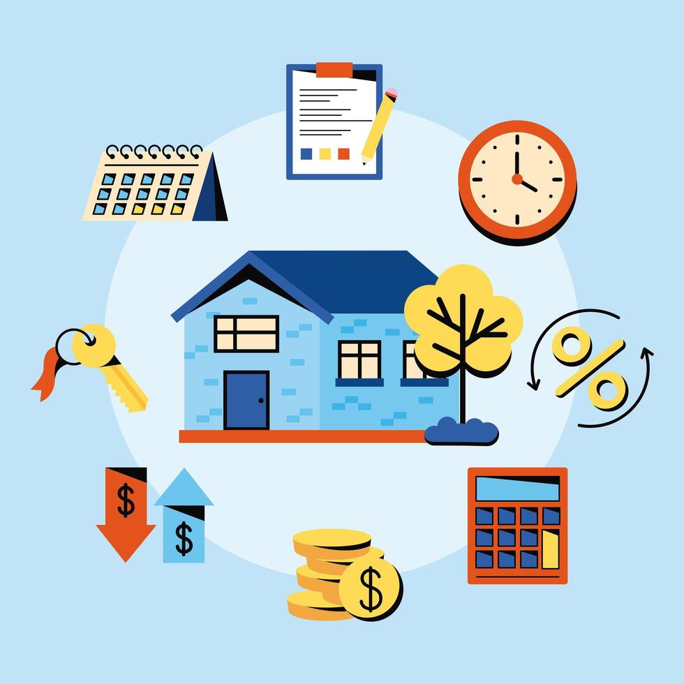 mortgage loan icons around vector