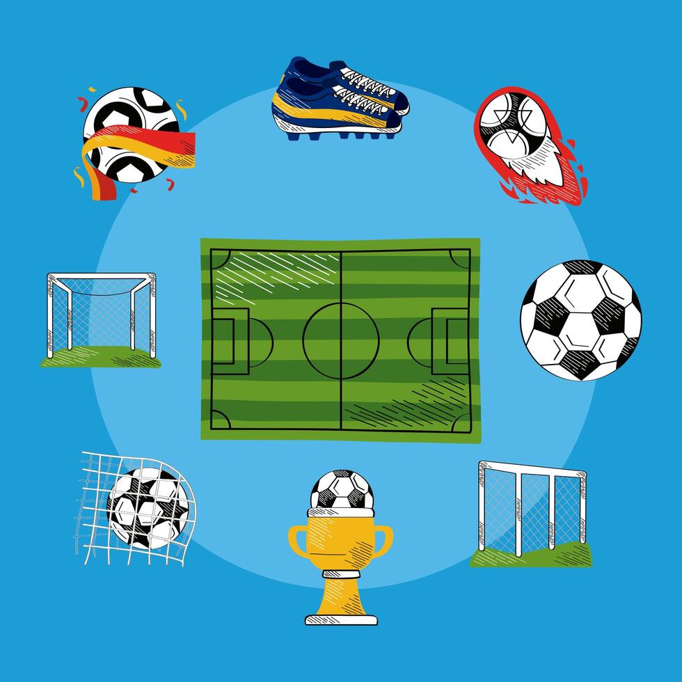 football soccer nine icons vector