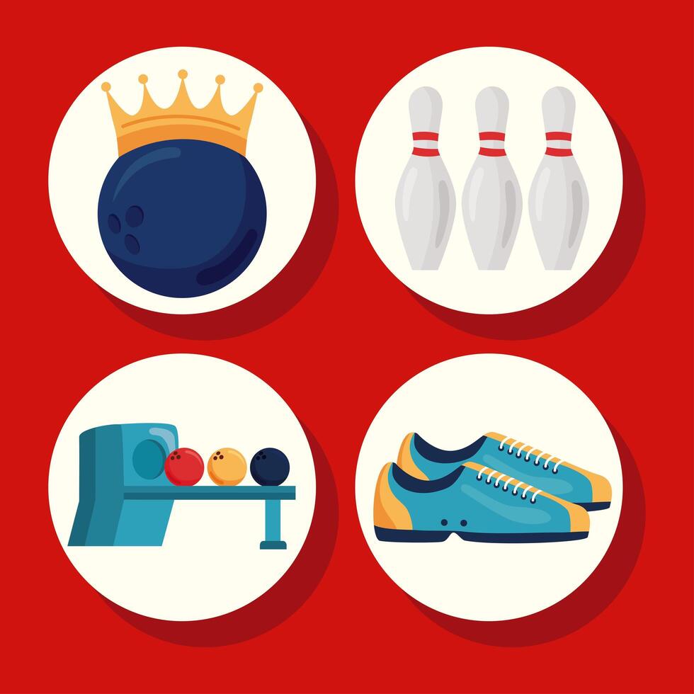 cuatro iconos del deporte de bolos vector