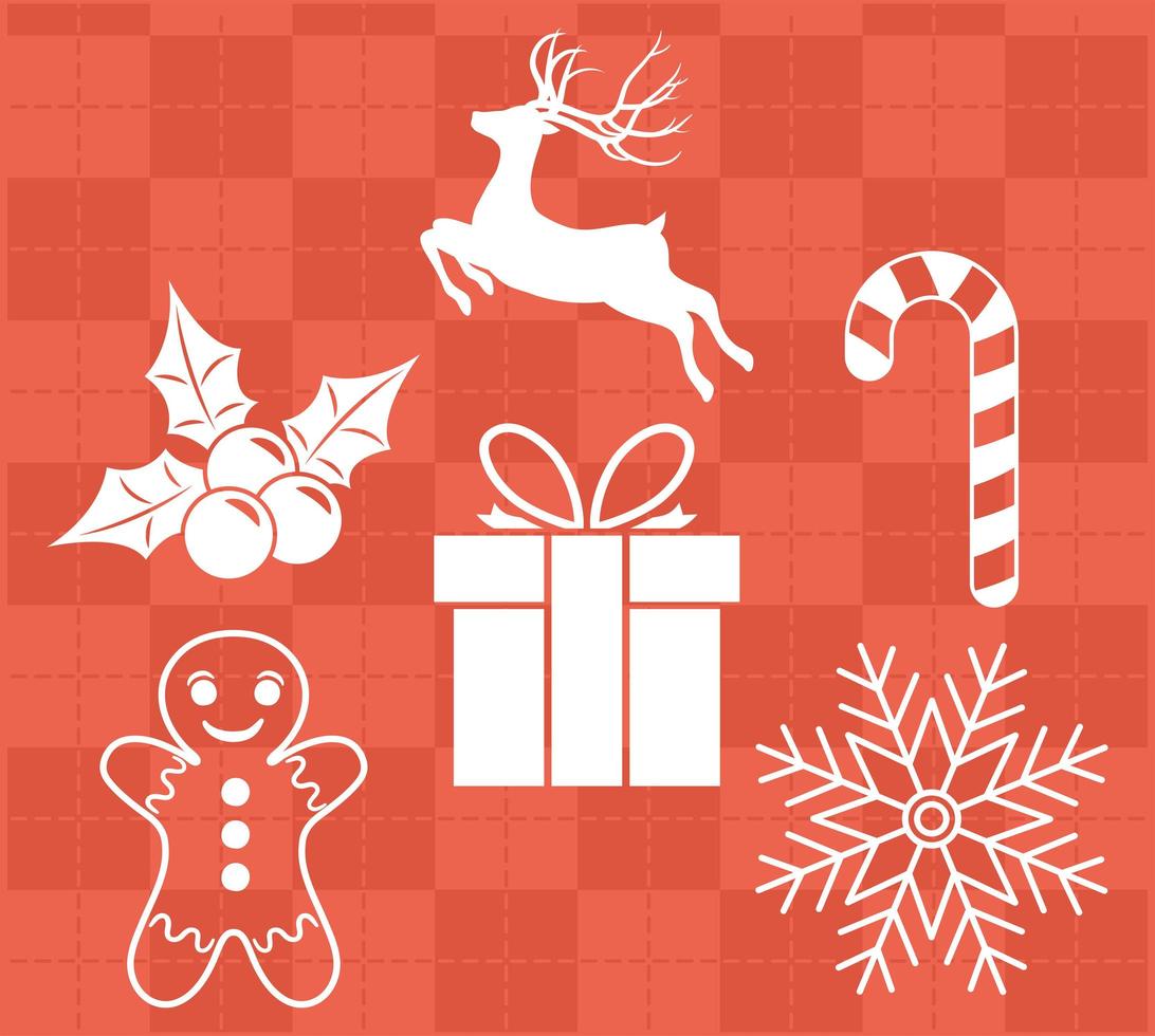 seis iconos de feliz navidad vector