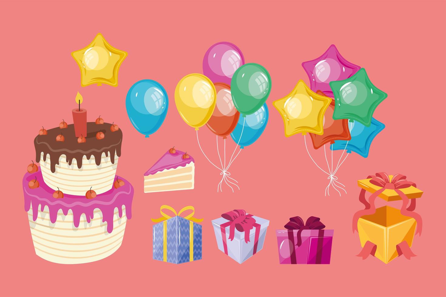 ten happy birthday icons vector