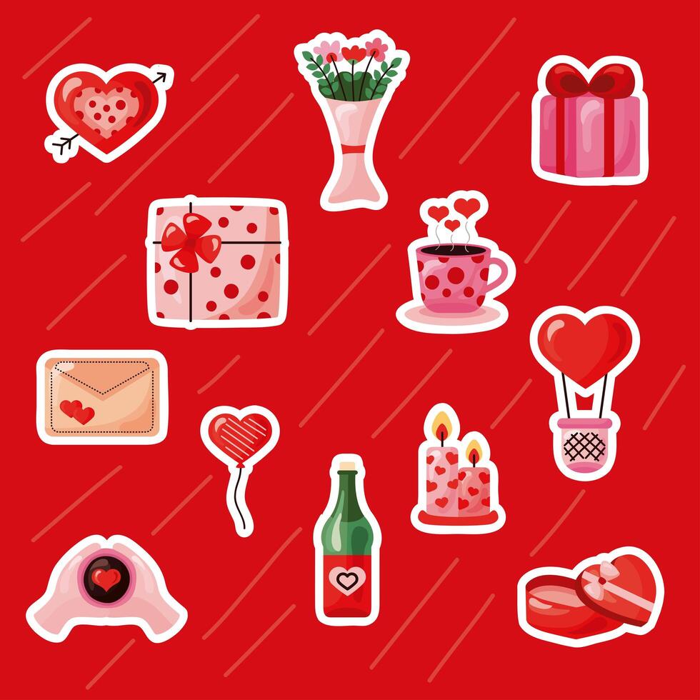 twelve valentines day icons vector