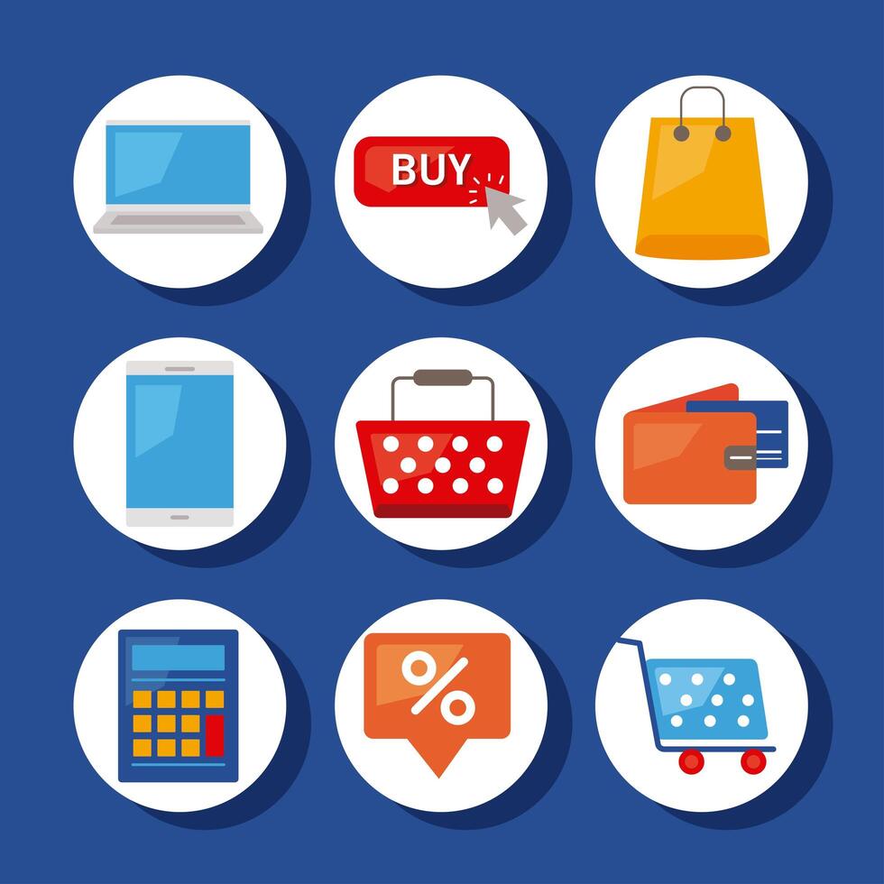 nine ecommerce business icons vector