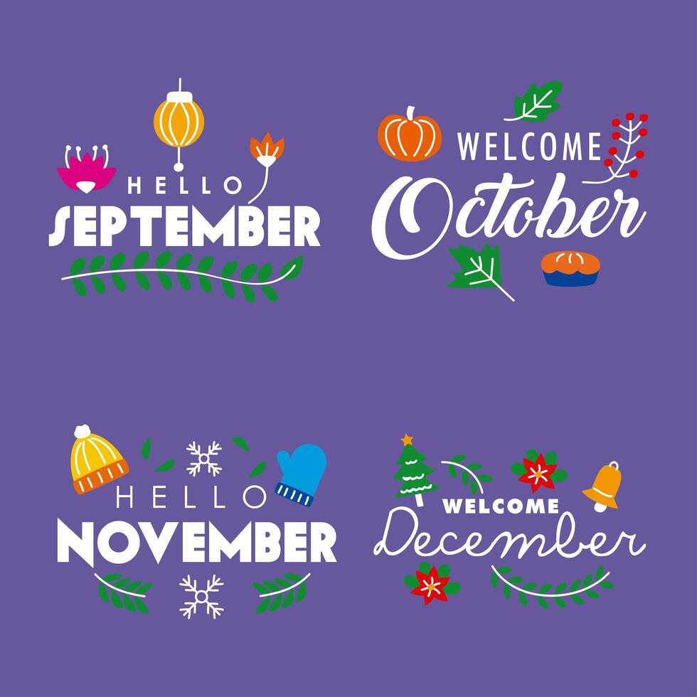 hello month four letterings vector