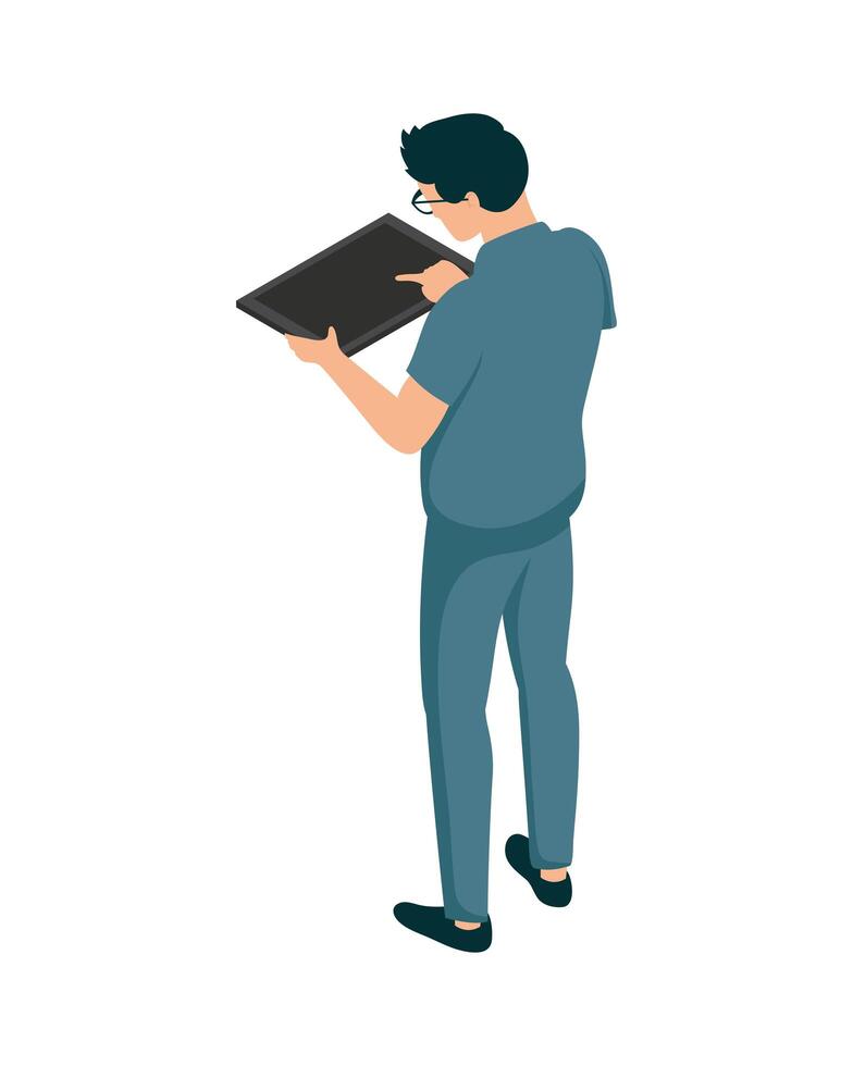 male doctor with tablet vector