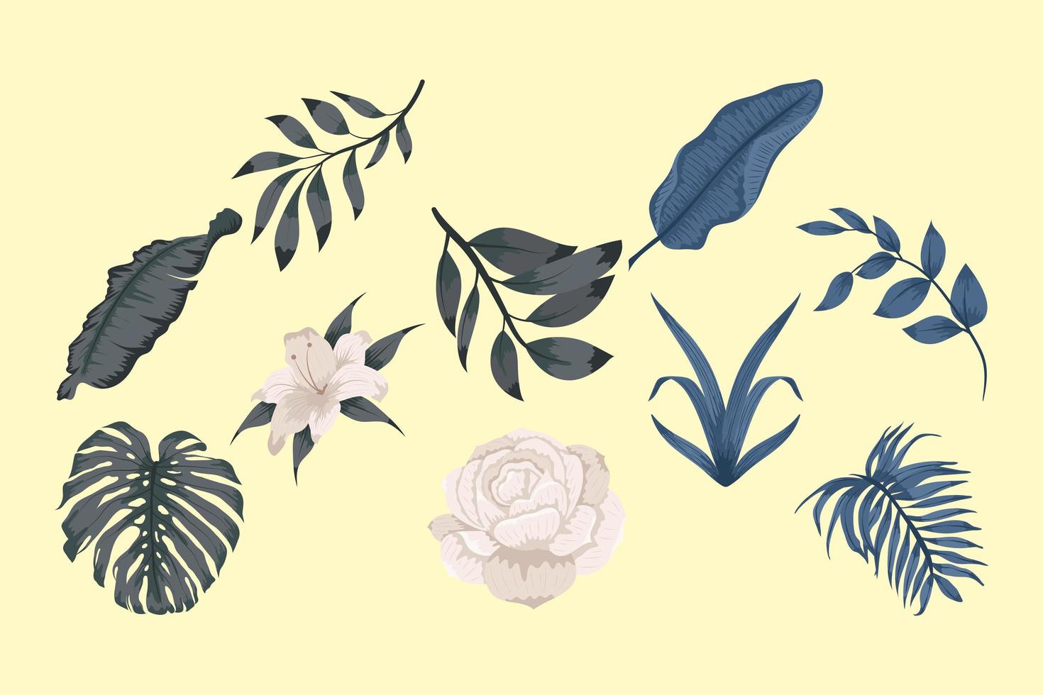 ten leaves and flowers vector