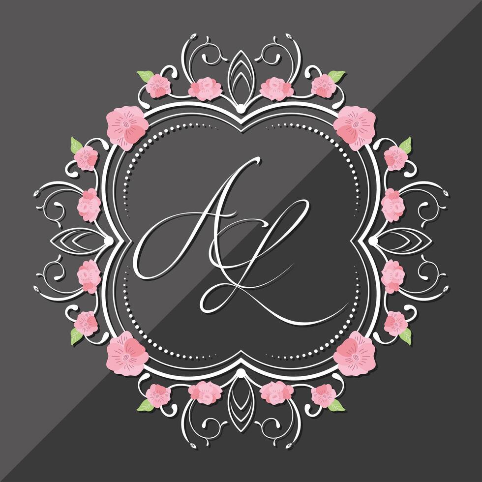 silver letters and roses monogram frame vector