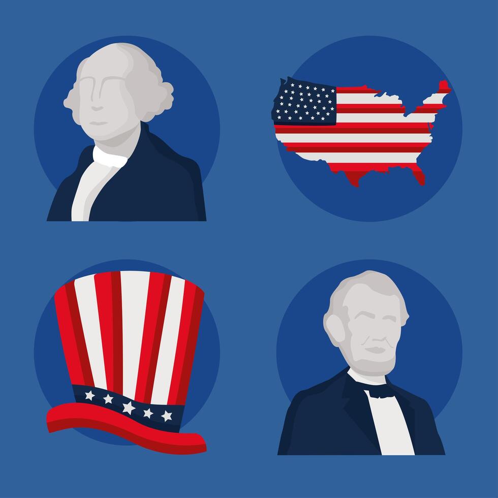 four presidents day icons vector