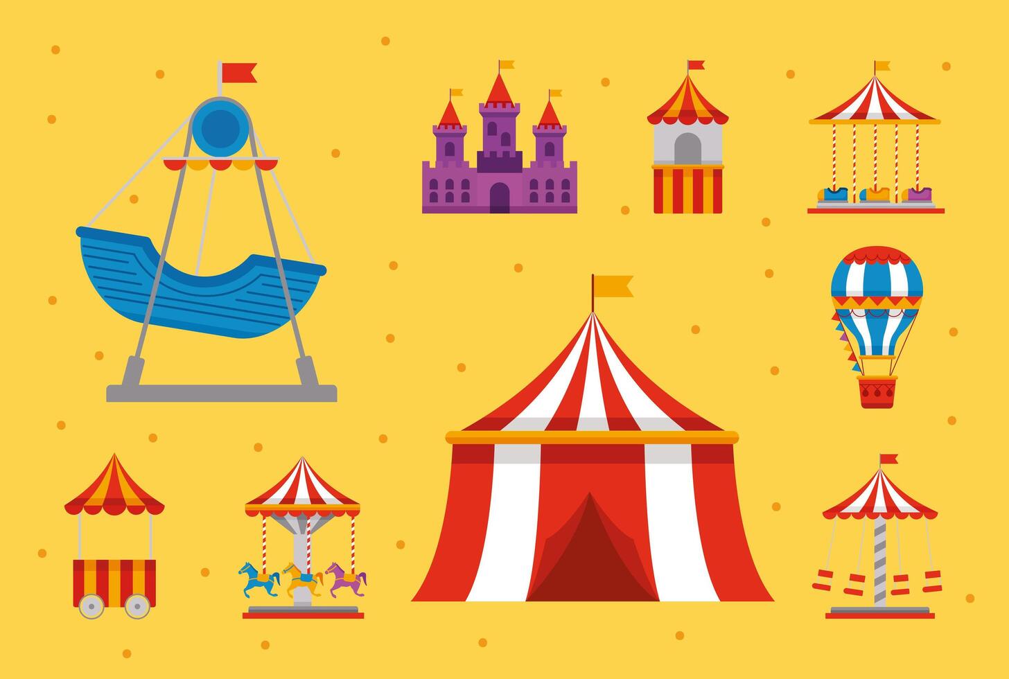 nine amusement park icons vector