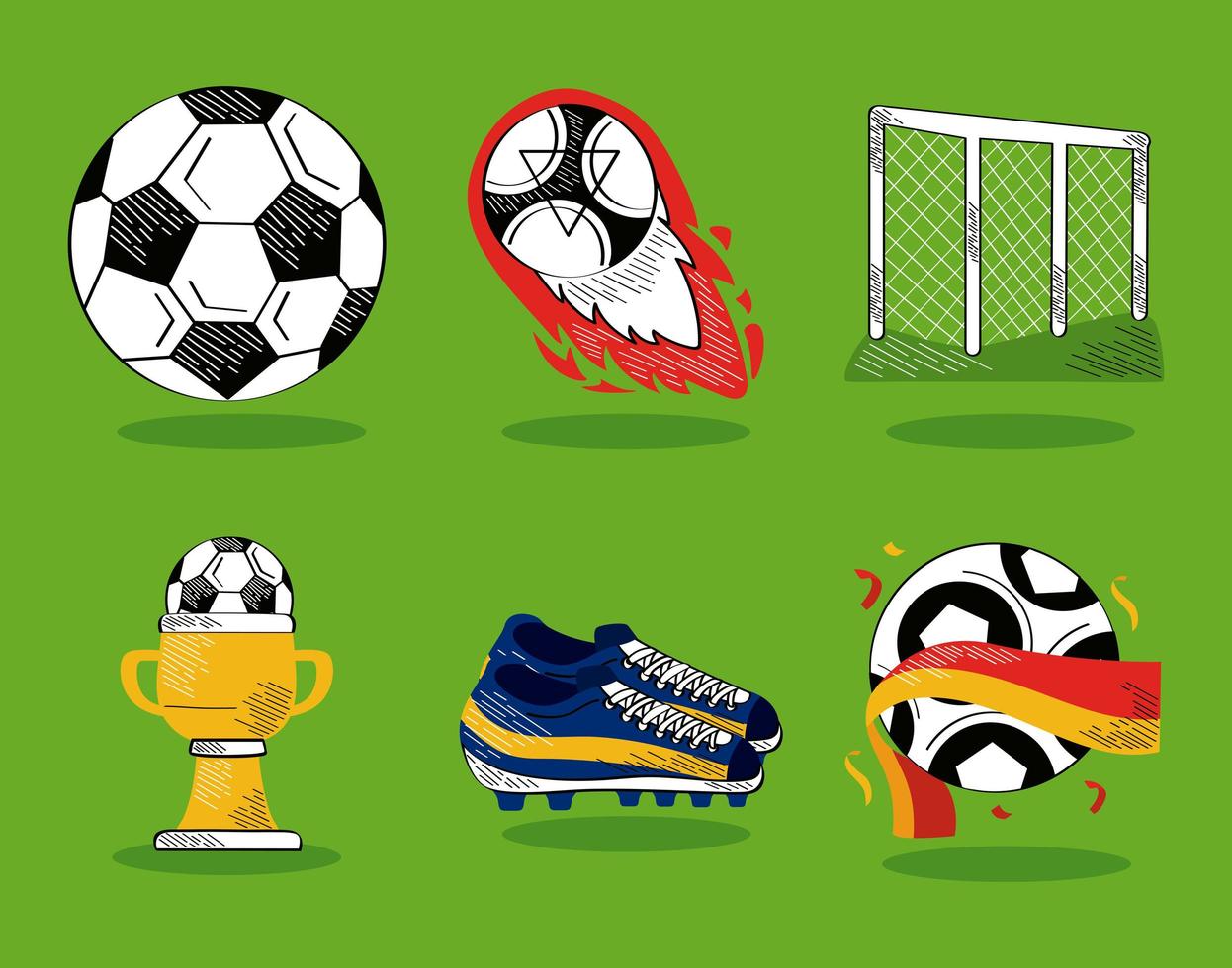 seis iconos de fútbol soccer vector
