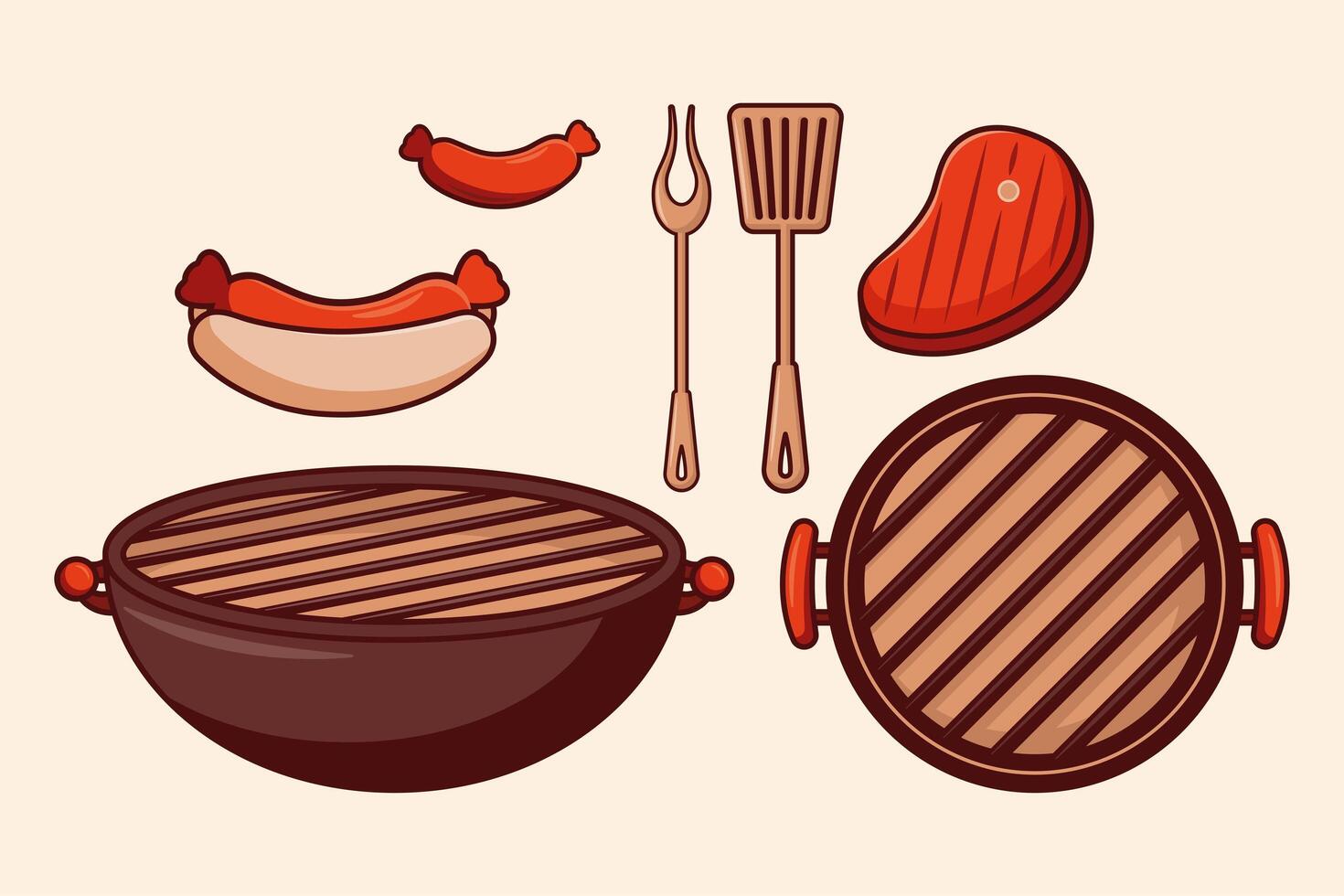 siete iconos de parrilla de barbacoa vector