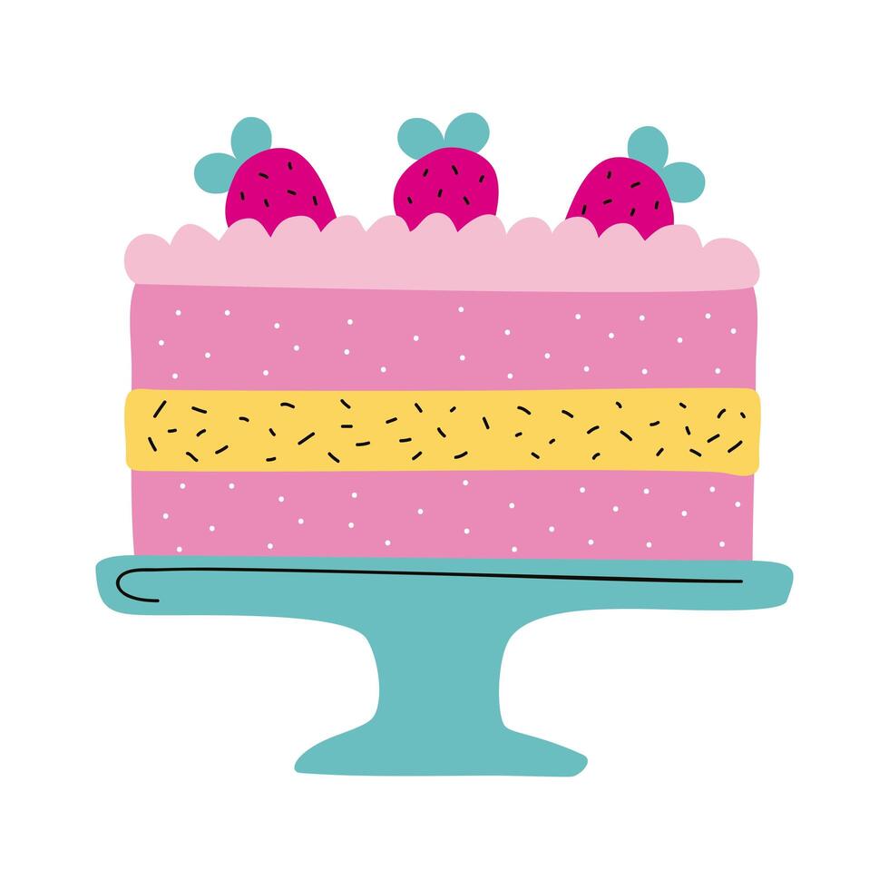 pastel dulce con fresas vector