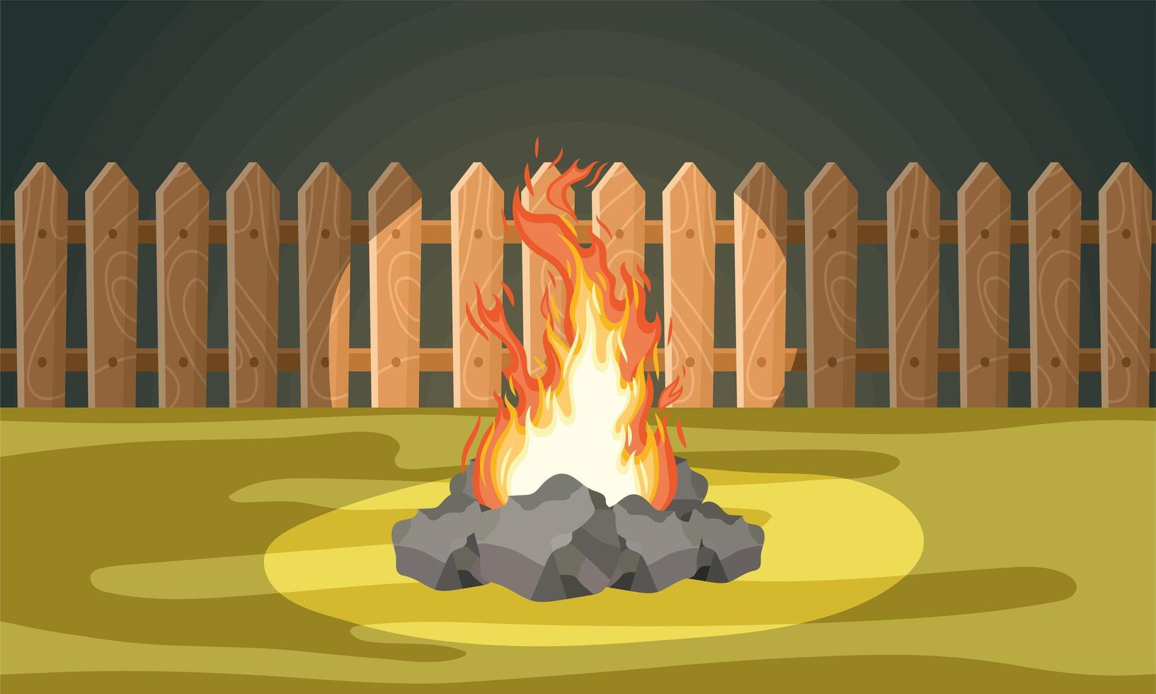 campfire and fence vector