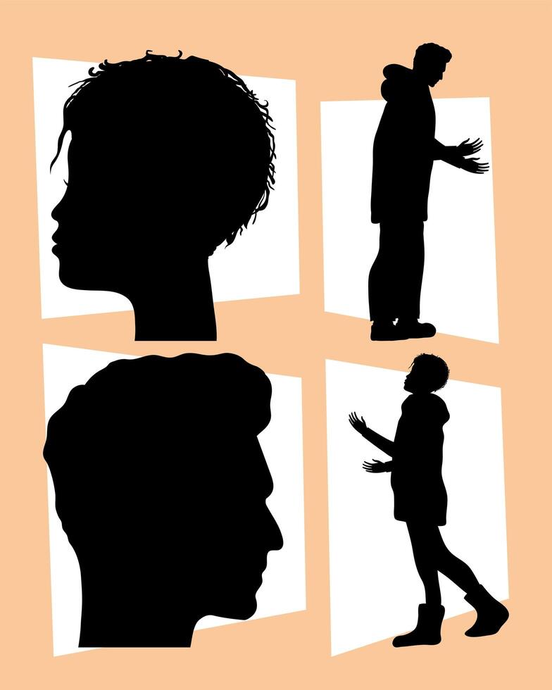 persons and profiles silhouettes vector