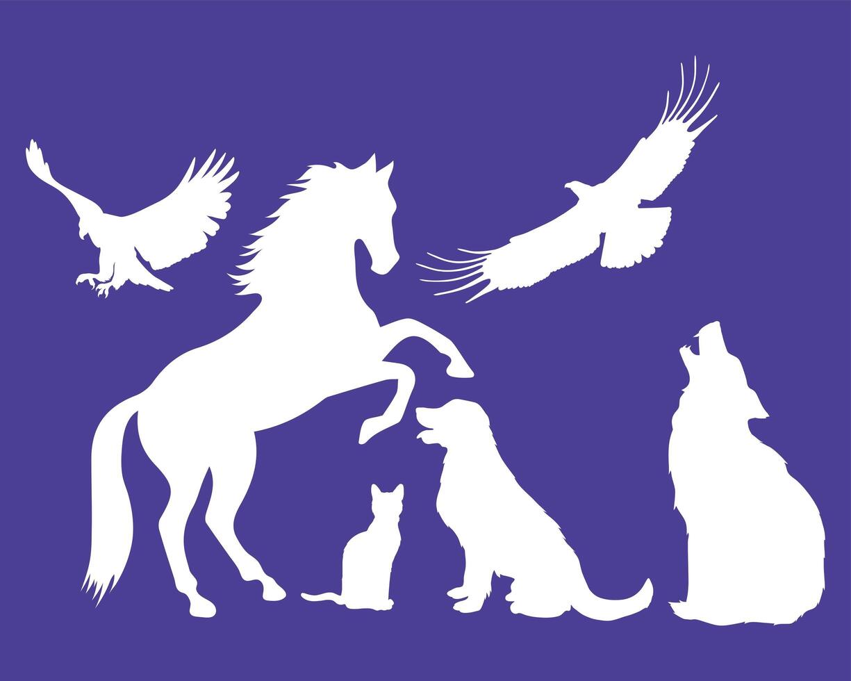 six wild animals silhouettes vector