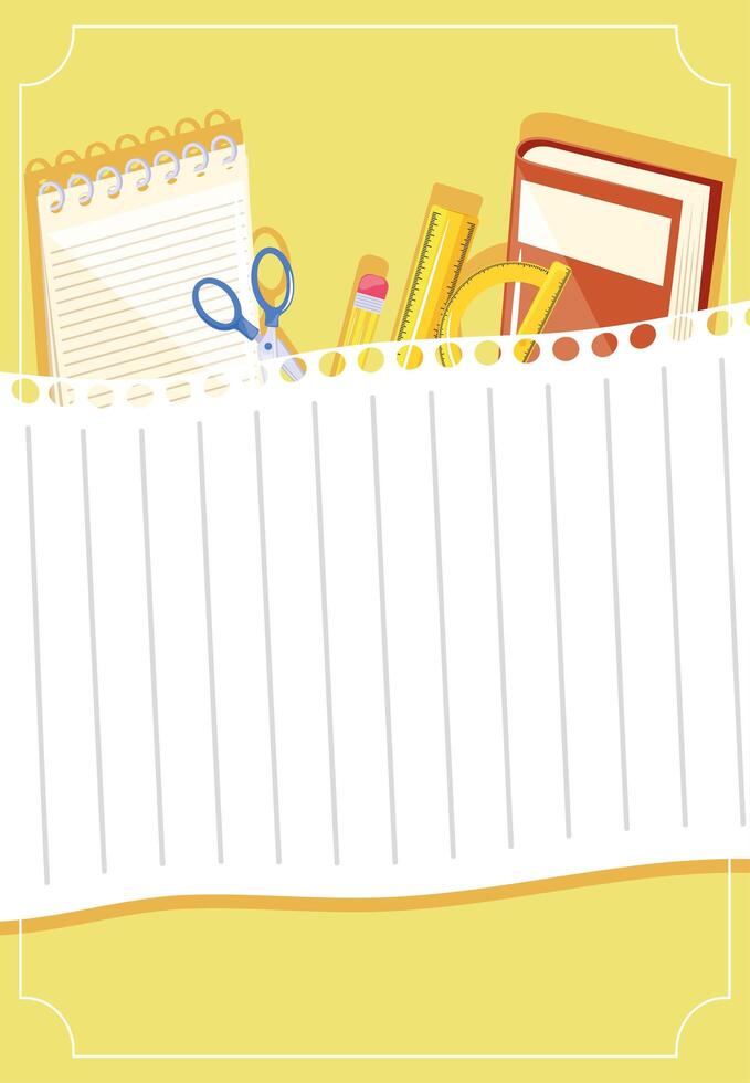 notebook sheet with supplies vector