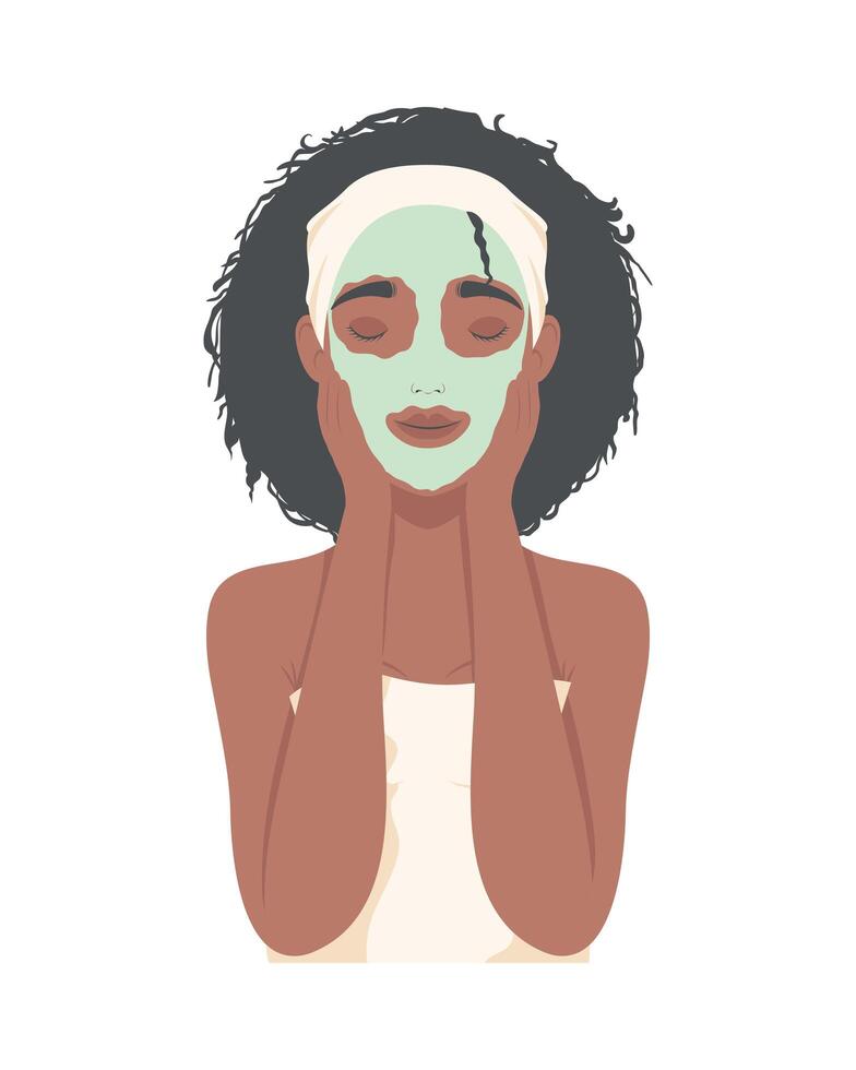 mujer afro con máscara vector