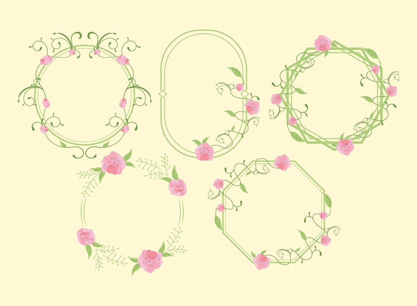 five roses frames icons vector