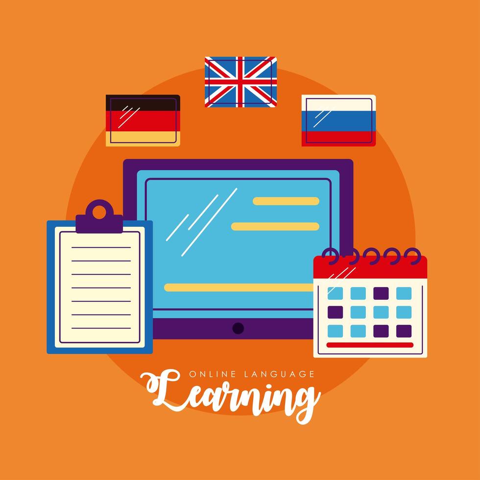 tablet with online lenguage learning vector