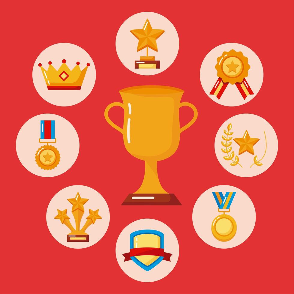 nine win awards icons vector