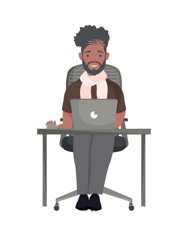 afro man using laptop vector