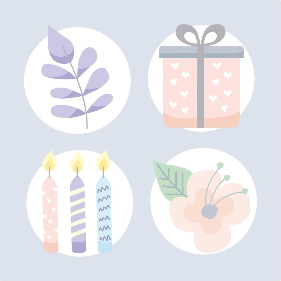 cuatro iconos de invitación de cumpleaños vector