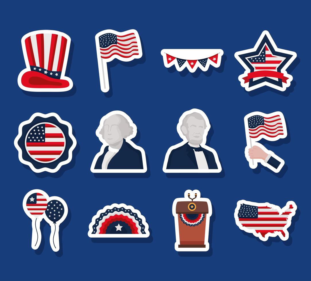 presidents day twelve icons vector