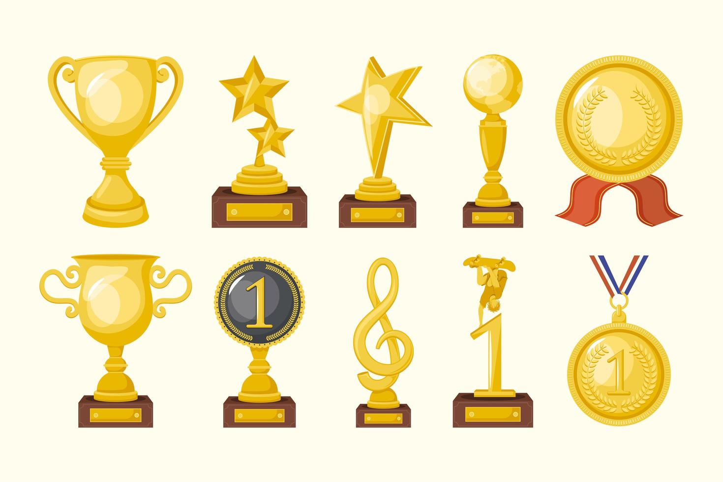 diez iconos de premios de oro vector