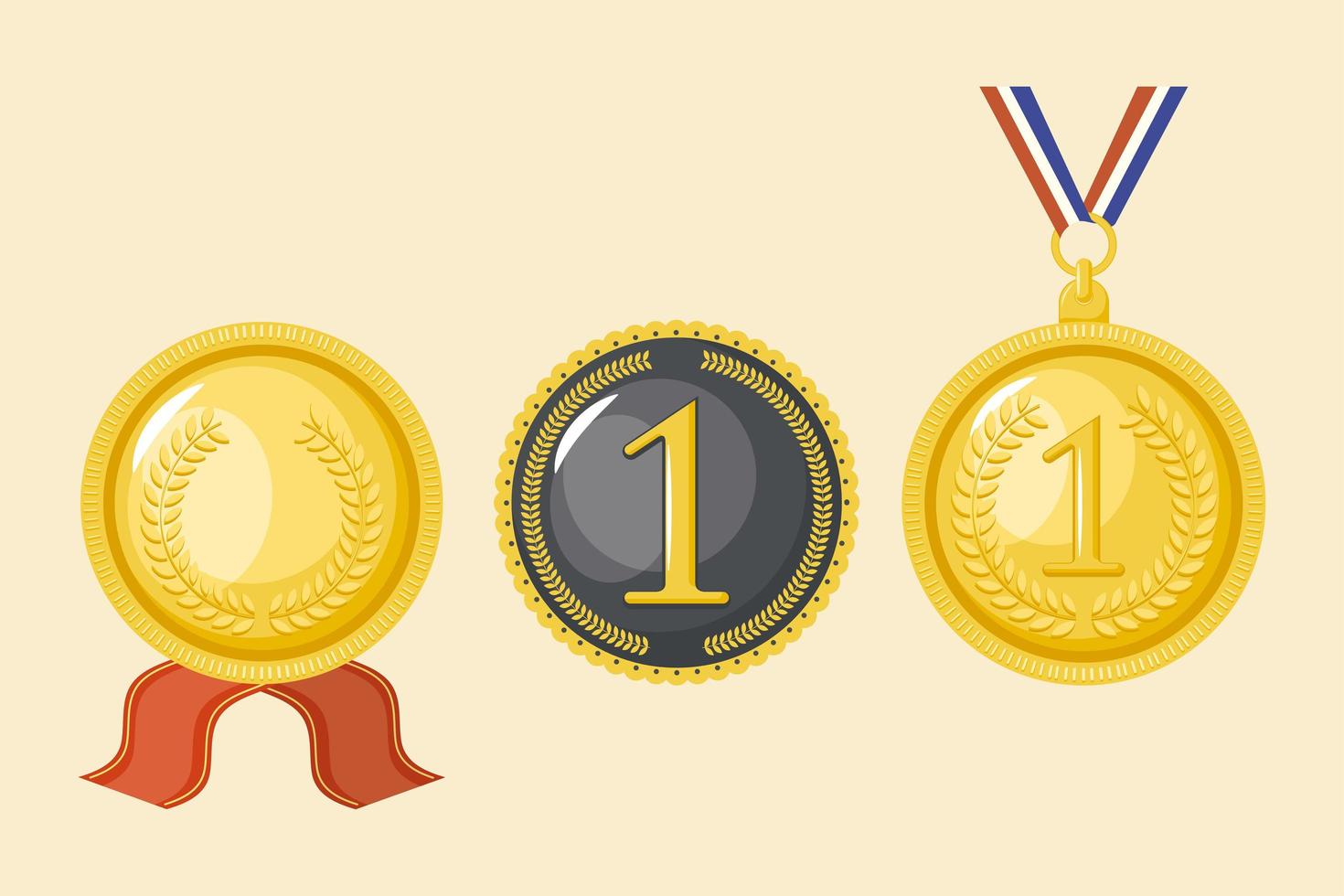 three golden medals awards vector