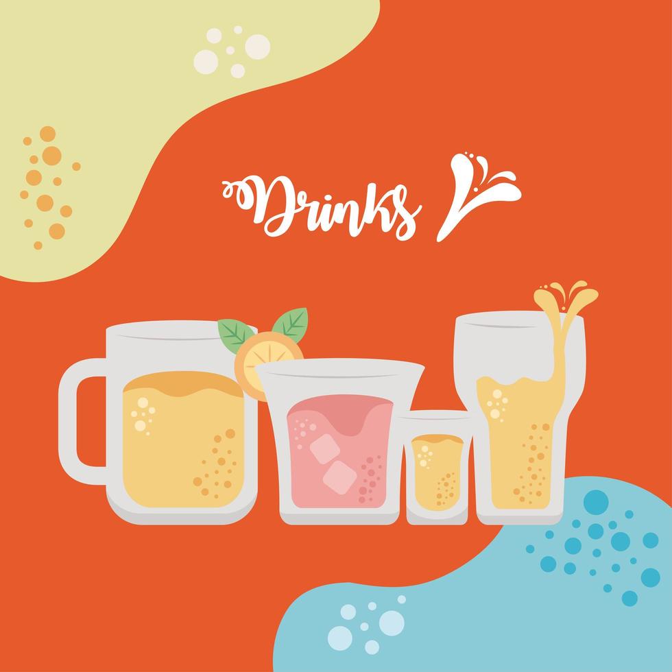 four glasses drinks poster vector