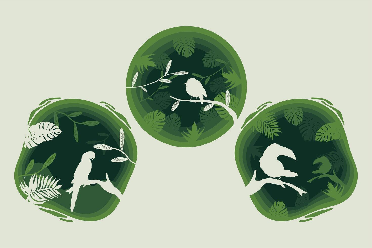 tres iconos de corte de papel verde vector