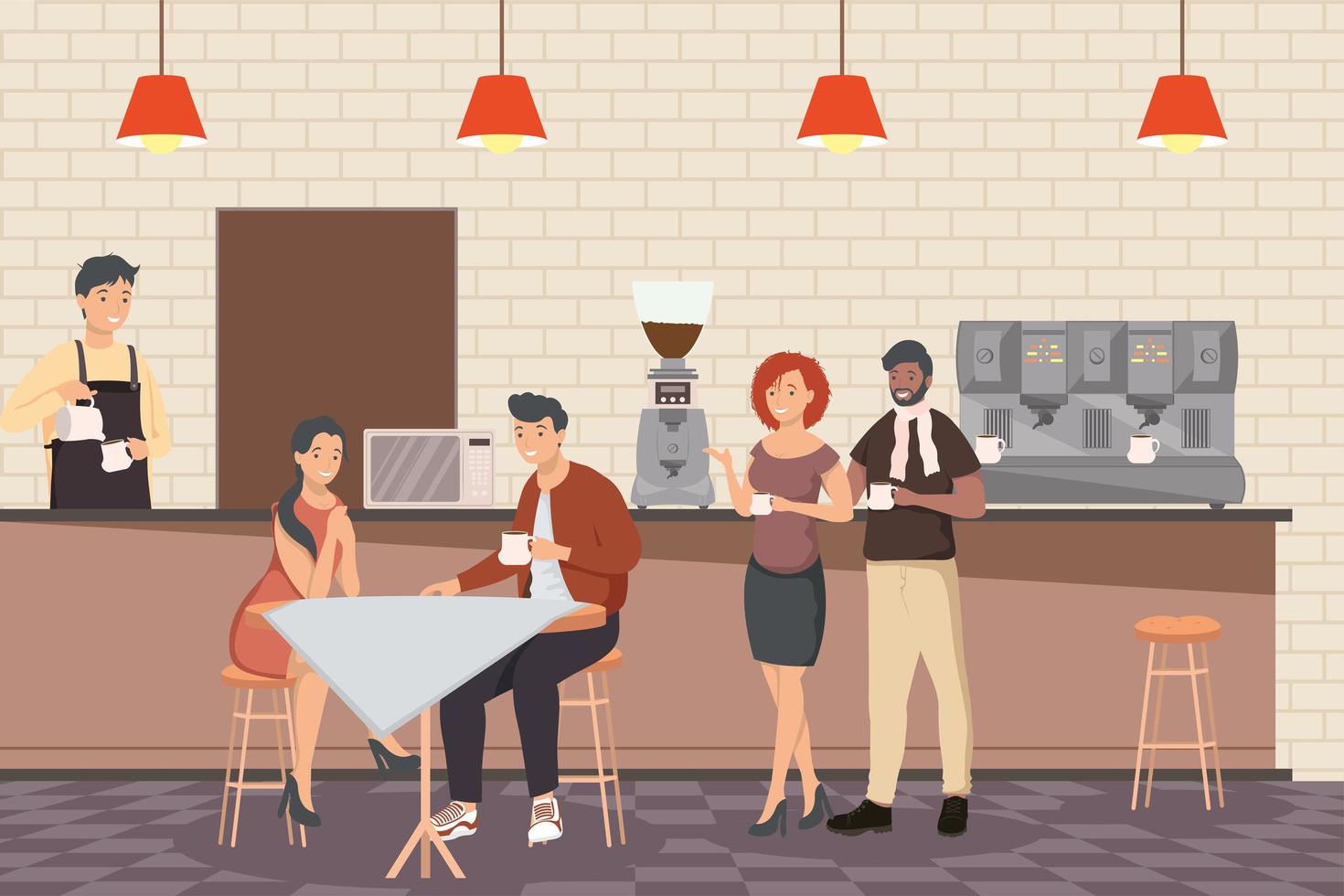 people in coffee shop vector