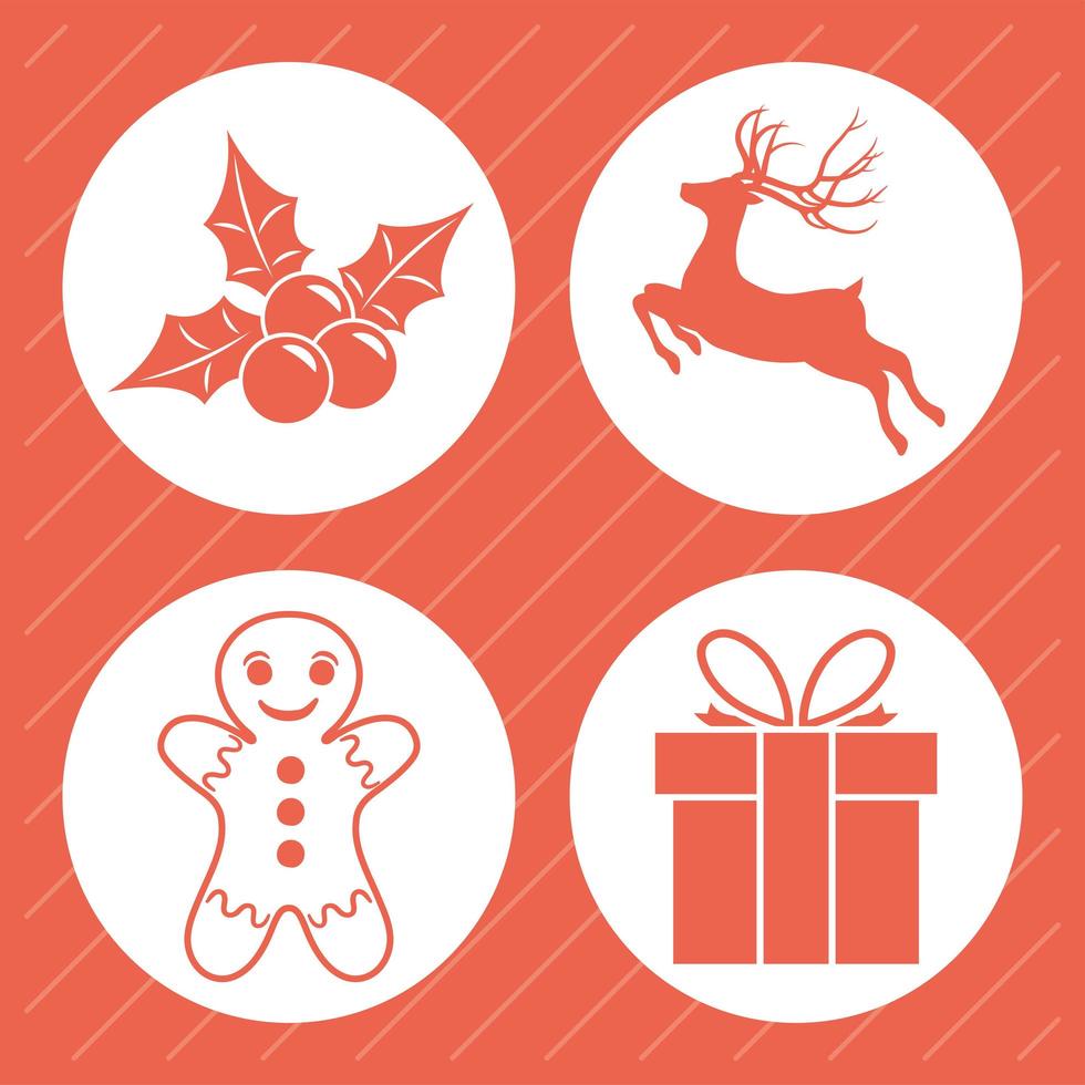 merry christmas four icons vector