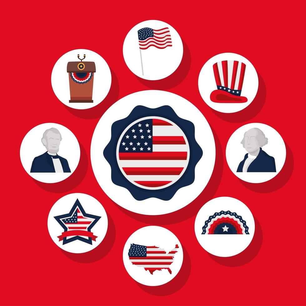 nine presidents day icons vector