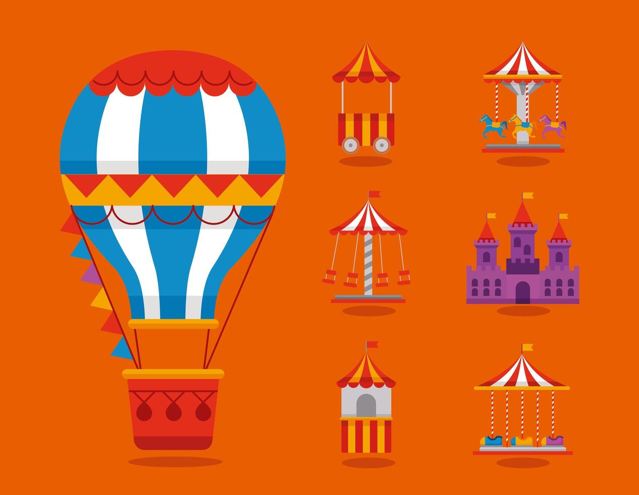 siete iconos del parque de atracciones vector