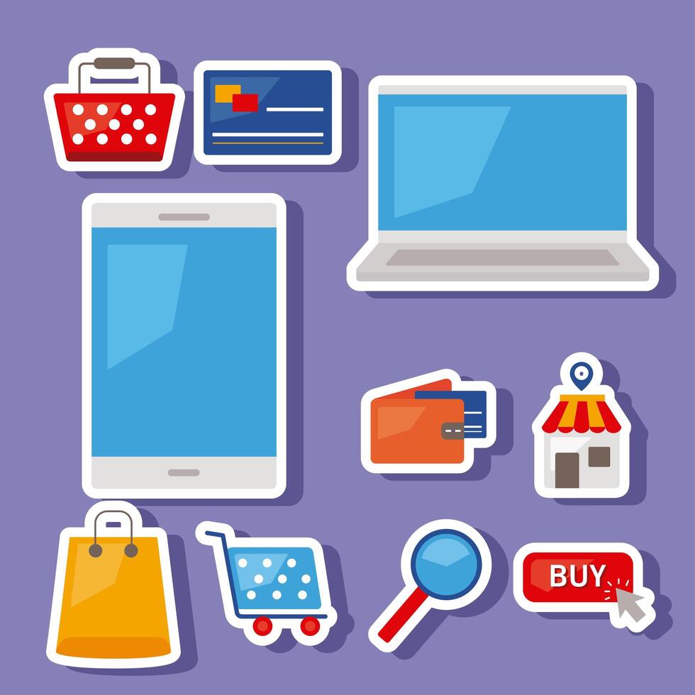 ten ecommerce business icons vector