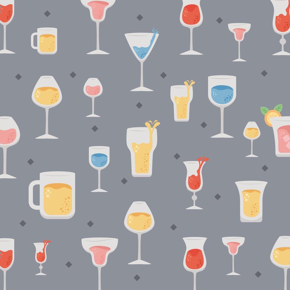 vasos, bebidas, iconos, patrón vector