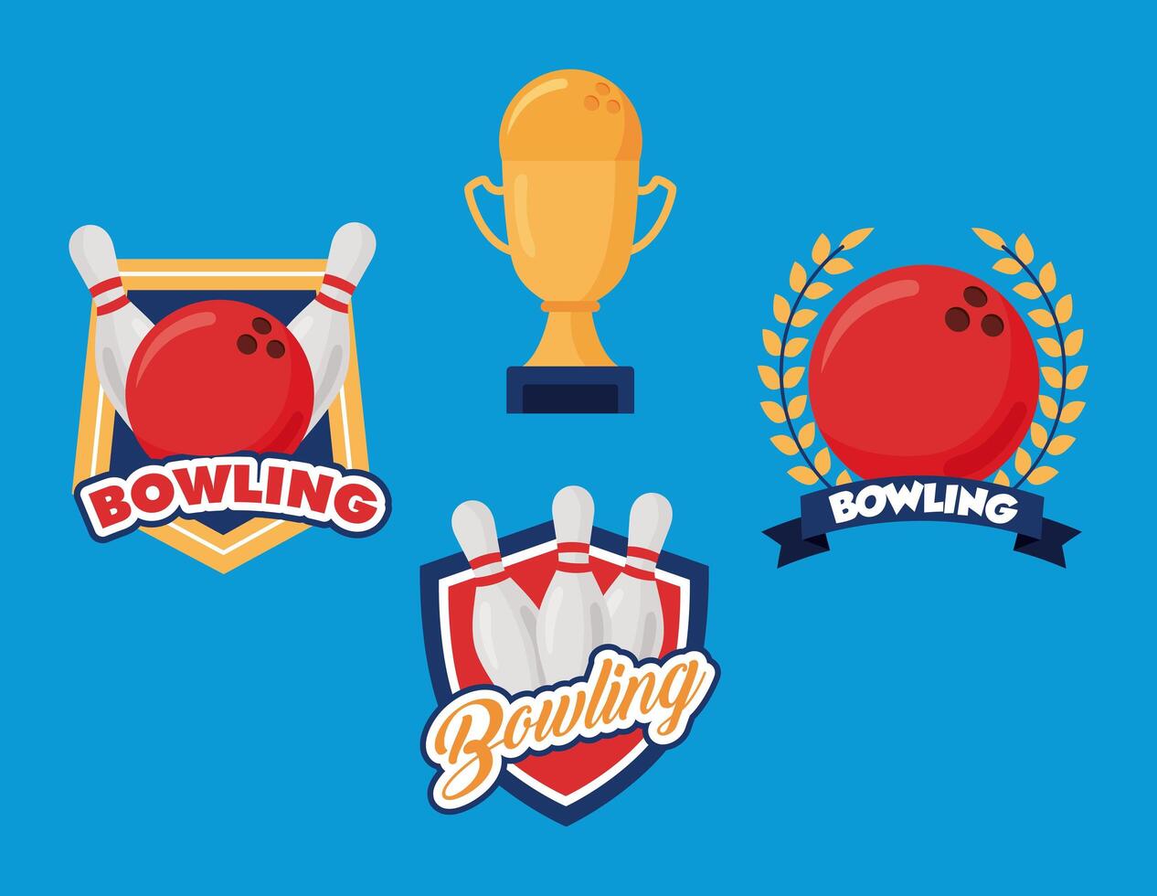 bowling sport four icons vector