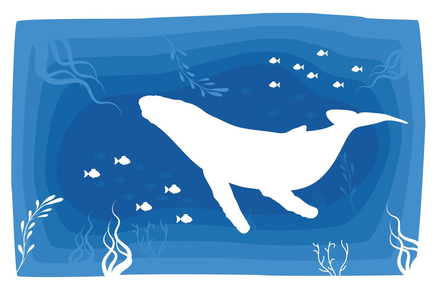 whale blue paper cut vector