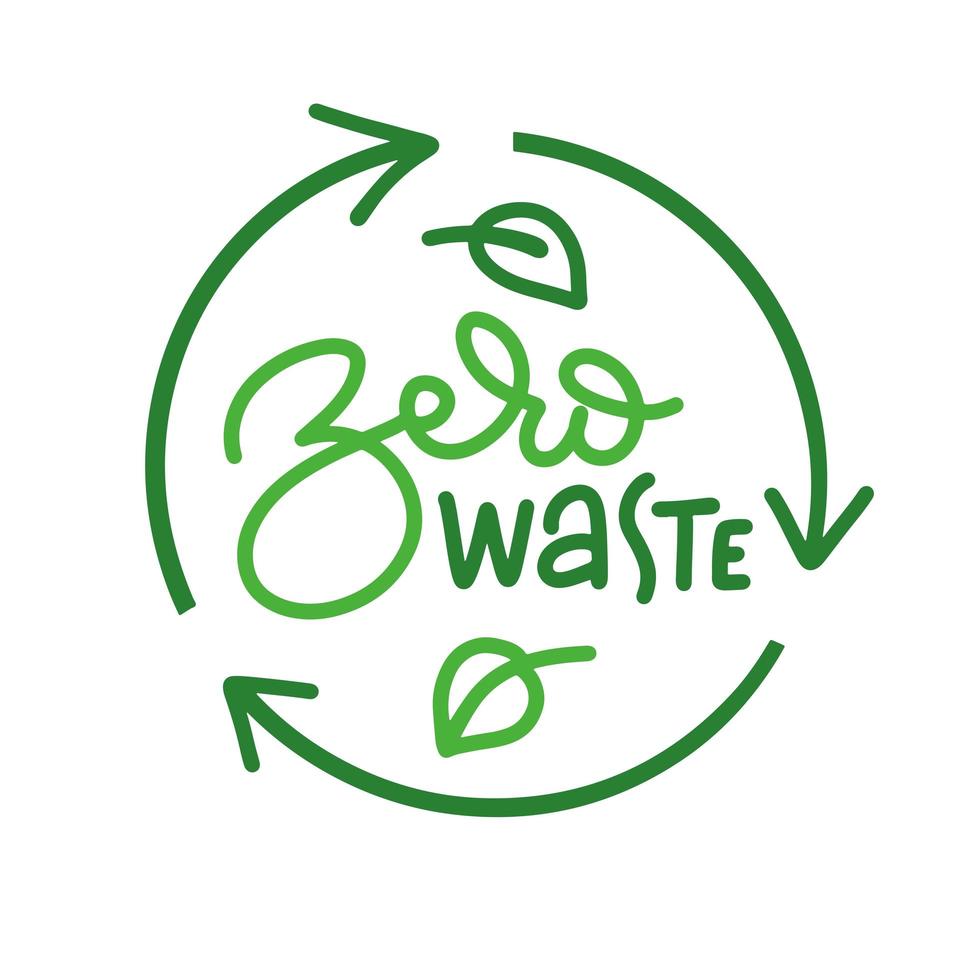 Zero waste in shape or recycle circle with leaves. Vector icon linear template