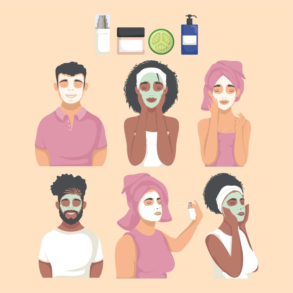 ten skin care treatment icons vector