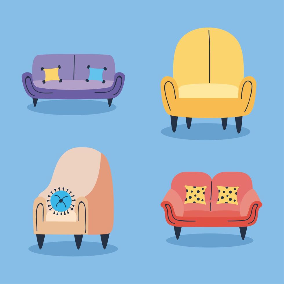 four armchairs and sofas vector