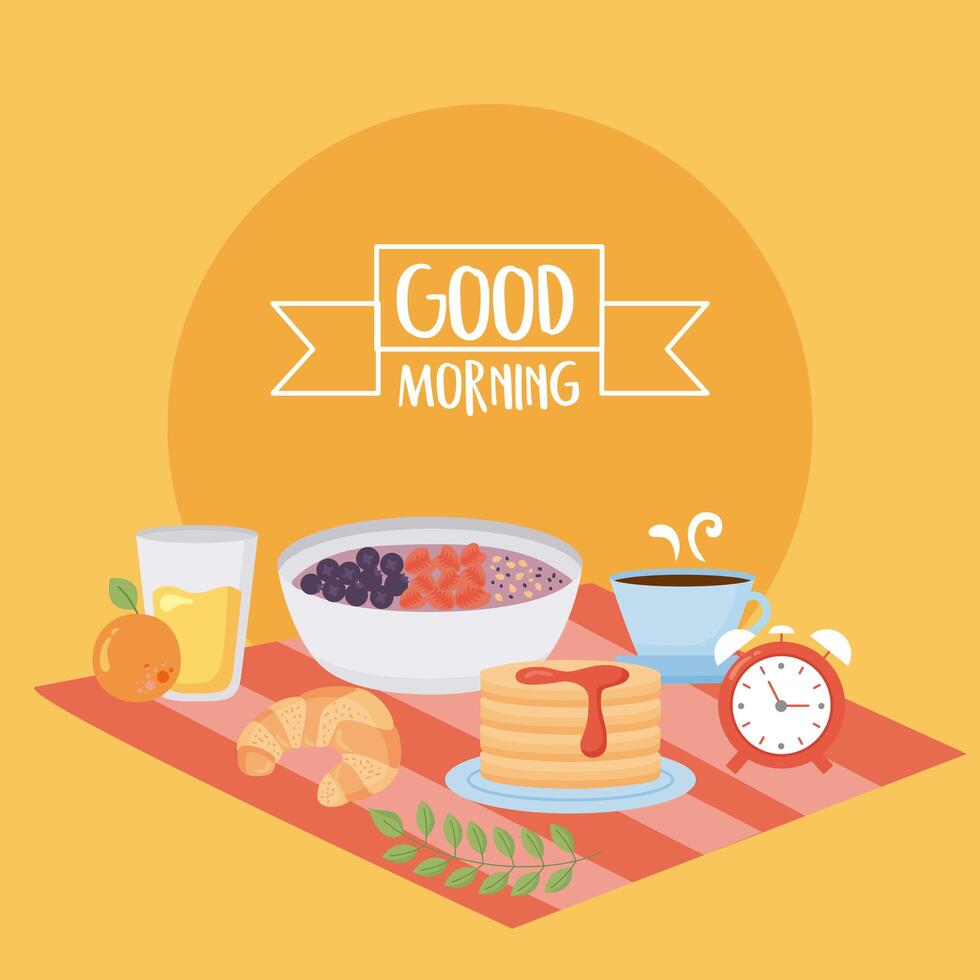 good morning lettering with food vector