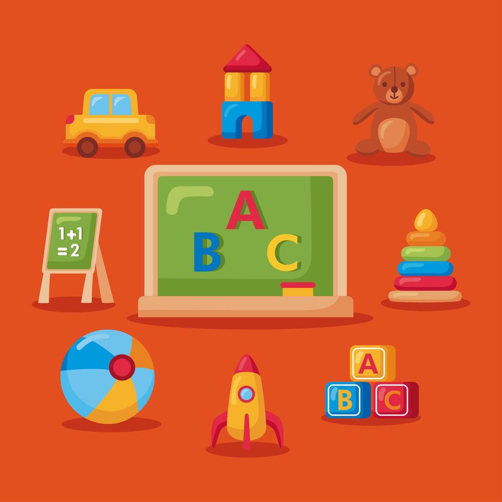 nine kindergarten school icons vector