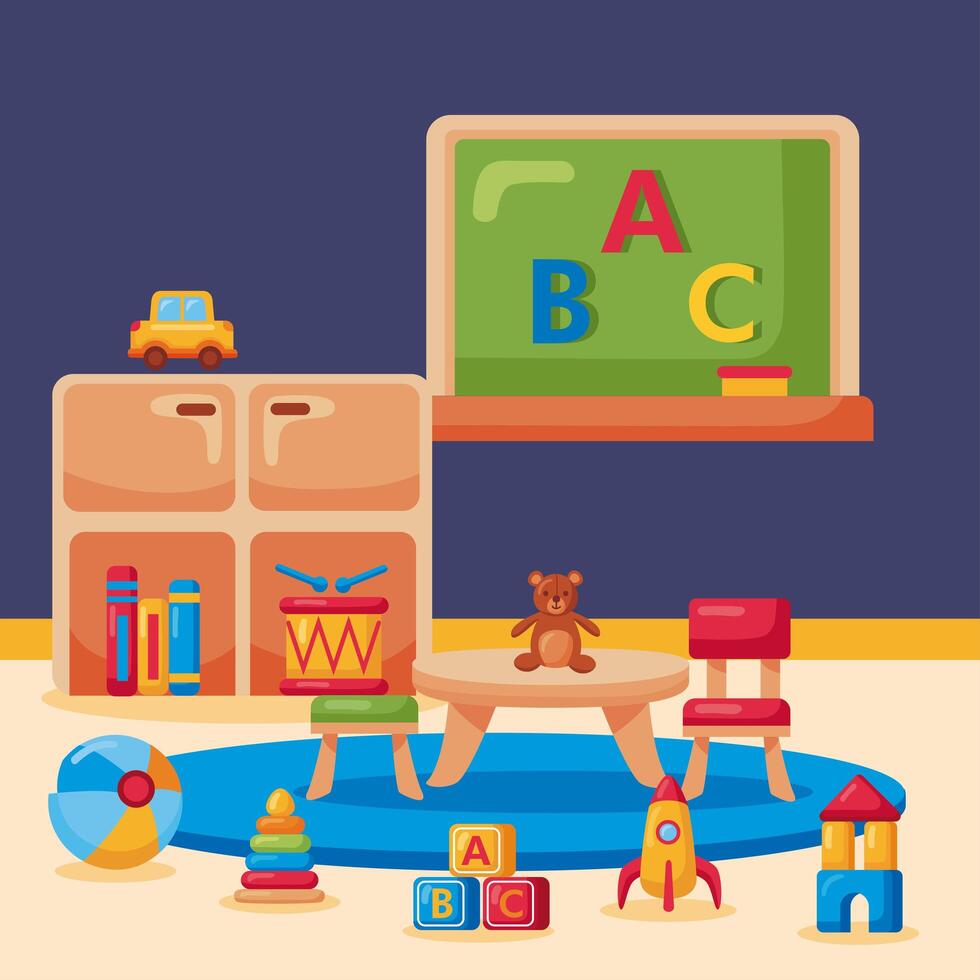 kindergarten classroom with toys vector