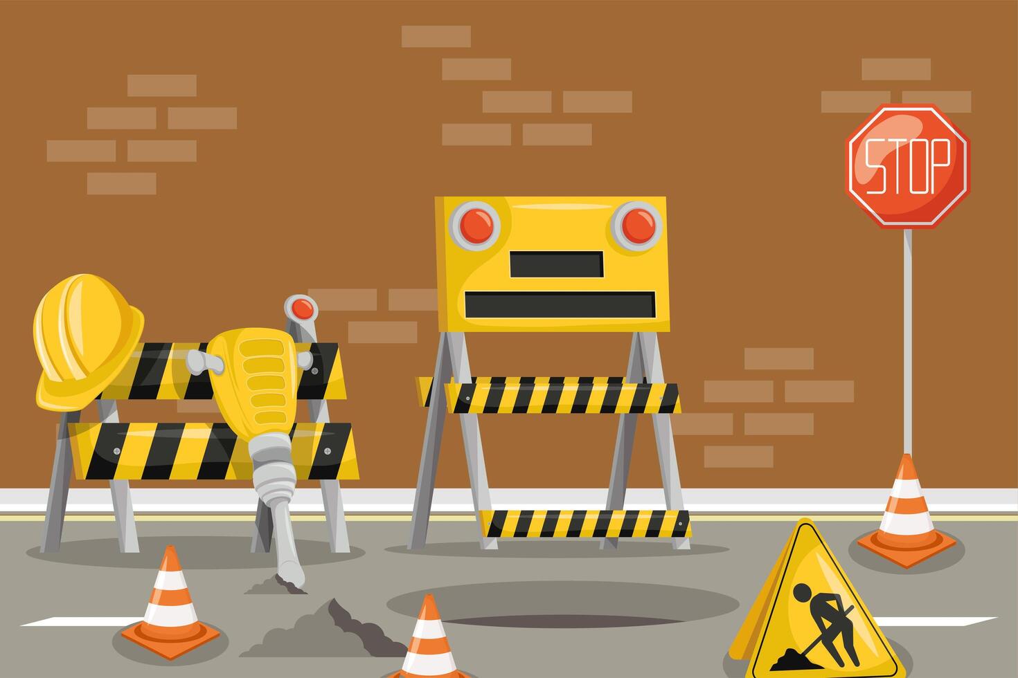 street under construction scene vector