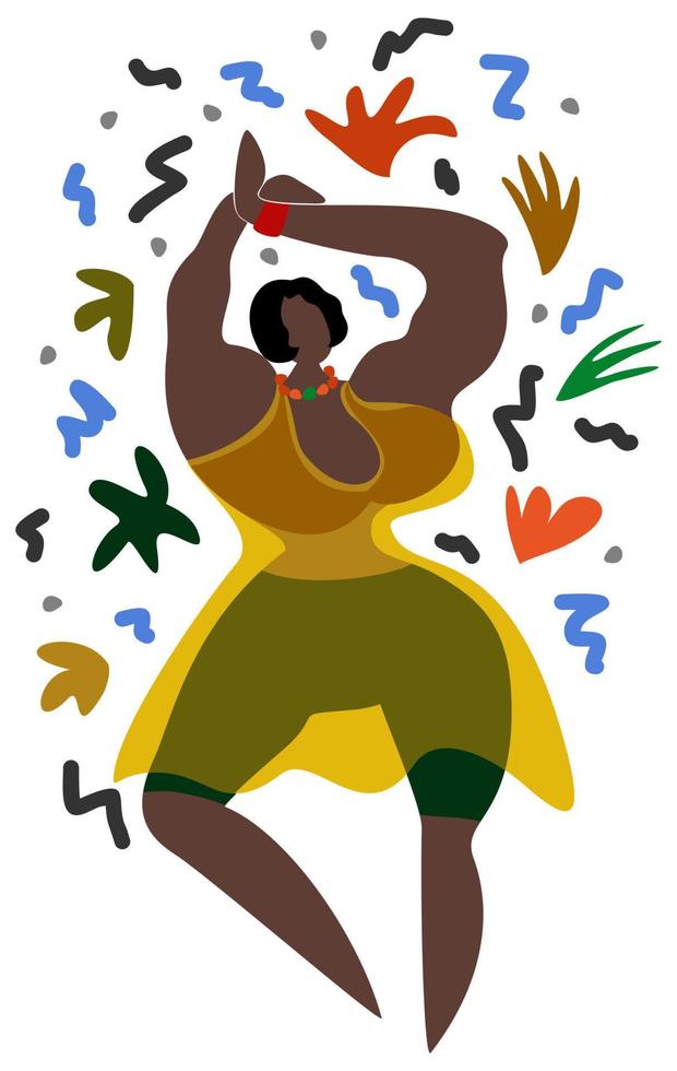 Vector isolated illustration of dancing black woman.