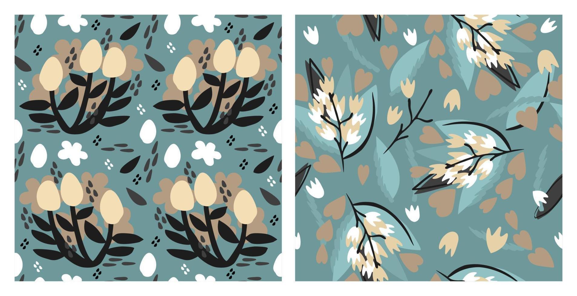 Easter seamless vector pattern on blue background.